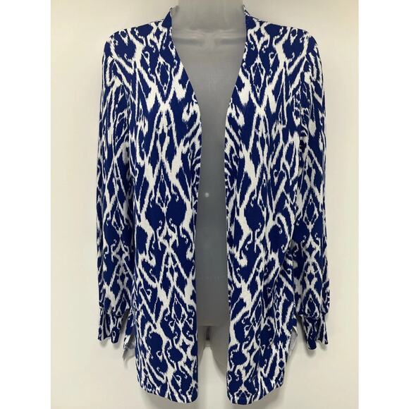 Chico's Women's Blue Print Open Front Cardigan- Size 1 Medium - Picture 1 of 6